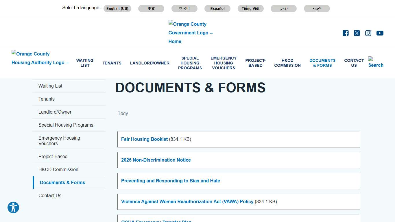 Documents & Forms Orange County Housing Authority