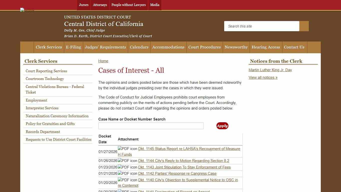 Cases of Interest - All Central District of California United States District Court